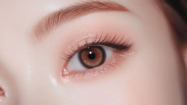 ブラックのアイラインを細く引き、目元をキリッと際立たせた2025年最新のアイメイクのアップ